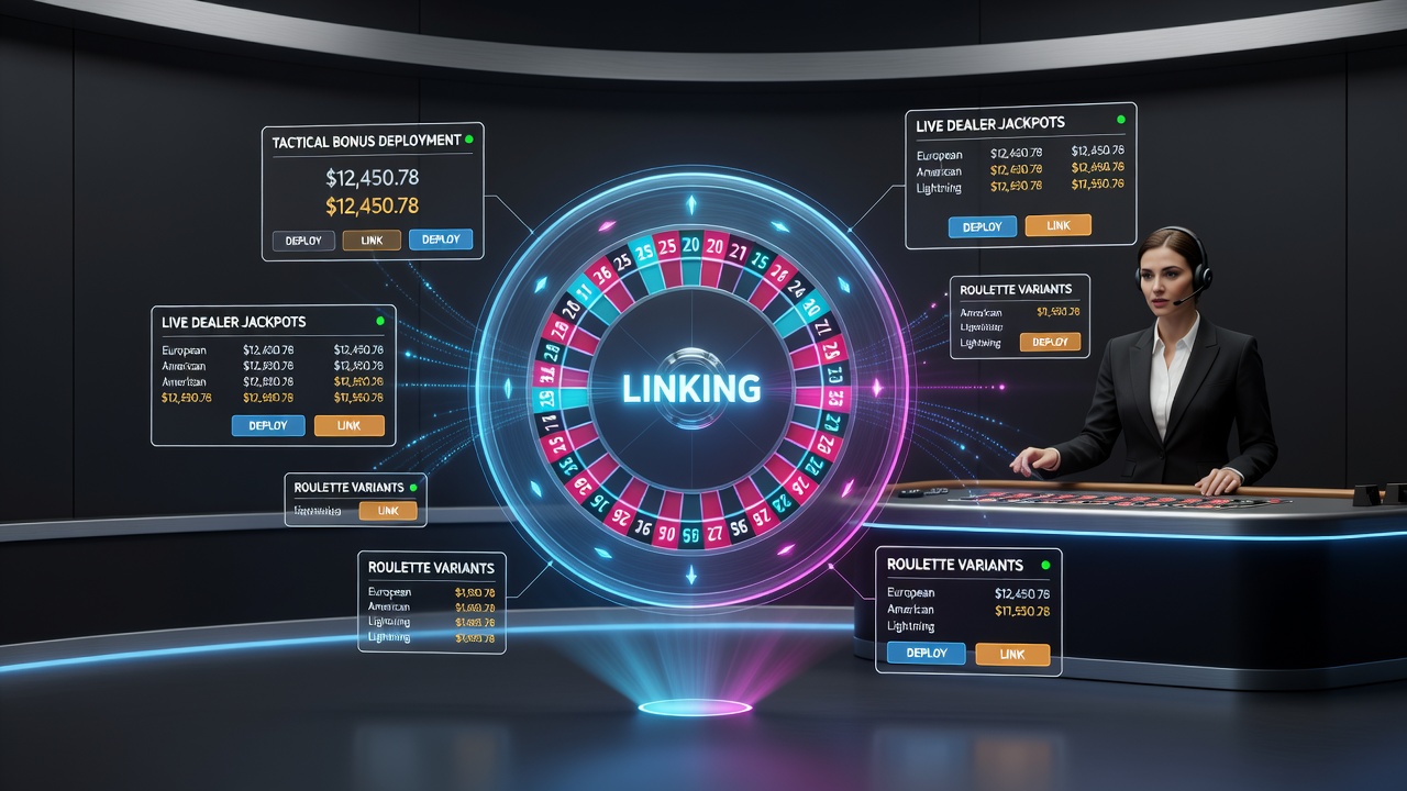 Diagram showing bonus flow between roulette variants and live dealer jackpot pools